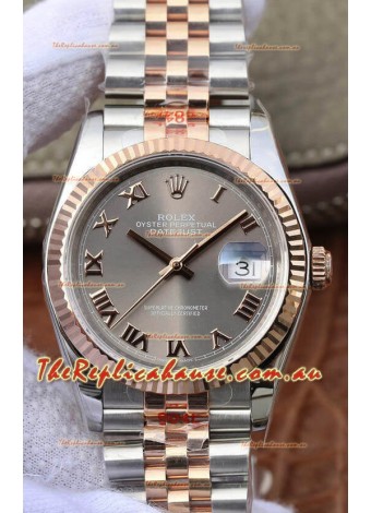 Rolex Datejust 36MM ETA-3135 Movement Swiss Replica in 904L Two Tone Grey Dial