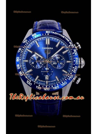 Tag Heuer Carrera Swiss Quartz Movement Replica Watch in Blue Dial - Blue Leather Strap