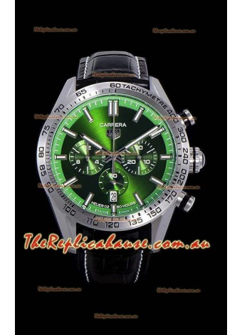 Tag Heuer Carrera Swiss Quartz Movement Replica Watch in Green Dial - Black Leather Strap