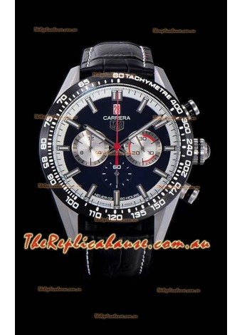 Tag Heuer Carrera Swiss Quartz Movement Replica Watch in Black Dial - Black Leather Strap
