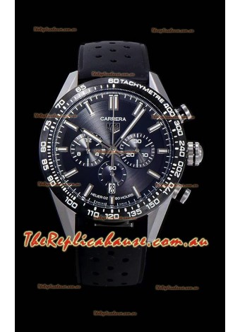 Tag Heuer Carrera Swiss Quartz Movement Replica Watch in Black Dial - Black Rubber Strap
