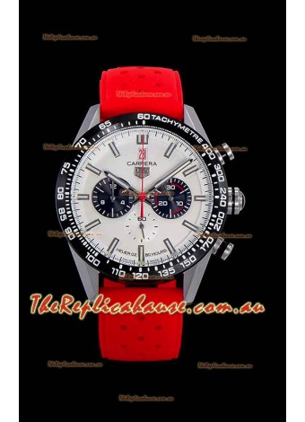 Tag Heuer Carrera Swiss Quartz Movement Replica Watch in White Dial - Red Rubber Strap