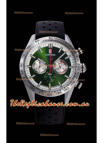 Tag Heuer Carrera Swiss Quartz Movement Replica Watch in Green Dial - Black Rubber Strap