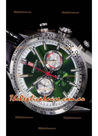 Tag Heuer Carrera Swiss Quartz Movement Replica Watch in Green Dial - Black Leather Strap