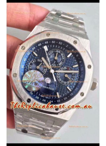 Audemars Piguet Royal Oak Perpetual Calendar Swiss Replica Steel Casing Watch in Blue Dial 