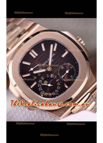 Patek Philippe Nautilus 5712/R 1:1 Quality Swiss Replica Watch in Brown Dial Gold Strap
