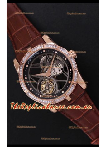 Roger Dubuis Excalibur Spider Flying Tourbillon Skeleton Rose Gold Titanium Casing 1:1 Mirror Swiss Watch