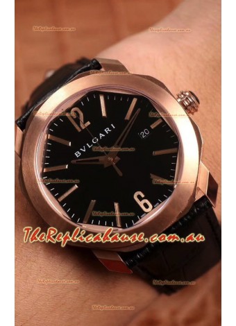 Bvlgari Octo Roma Edition 1:1 Mirror Replica in Rose Gold - Black Dial 