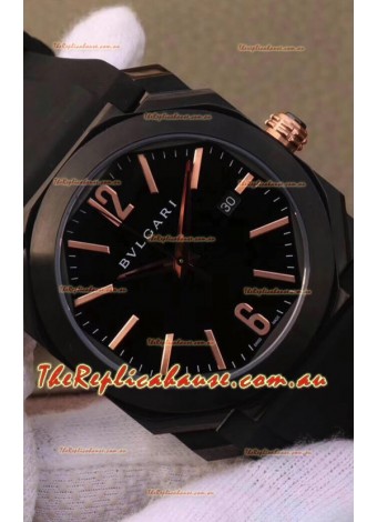 Bvlgari Octo Roma Edition 1:1 Mirror Replica in PVD Coated 904L Steel Casing - Steel Blue Dial Leather Strap