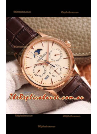 Jaeger LeCoultre Master Ultra-Thin Perpetual Calendar Pale Yellow Dial Swiss Replica Watch 