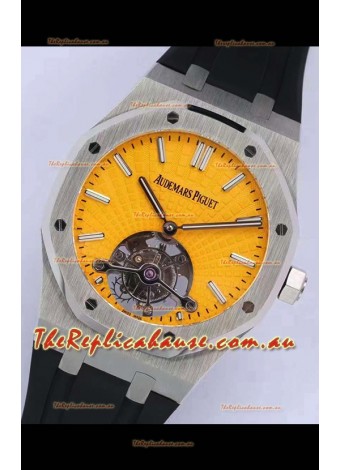 Audemars Piguet Royal Oak Tourbillon 41mm Yellow Dial in 904L Steel Case Rubber Strap