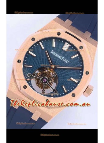 Audemars Piguet Royal Oak Tourbillon 41mm Blue Dial in 904L Rose Gold Case Rubber Strap