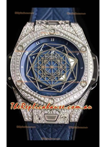 Hublot Big Bang Sang Bleu 45MM Stainless Steel Diamonds Edition Swiss Replica Watch