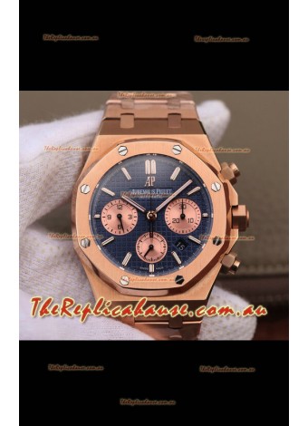 Audemars Piguet Royal Oak Chronograph Blue Dial Rose Gold on 904L Steel - 1:1 Mirror Replica