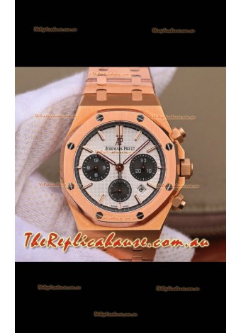 Audemars Piguet Royal Oak Chronograph White Dial Rose Gold on 904L Steel - 1:1 Mirror Replica