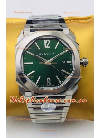 Bvlgari Octo Roma Edition 1:1 Mirror Replica in 904L Steel Casing - Green Dial 
