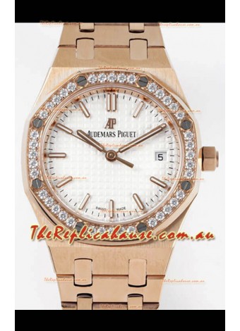 Audemars Piguet Royal Oak Swiss Automatic 34MM Swiss Watch in Rose Gold Casing - 1:1 Mirror Replica Edition