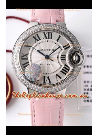 Ballon De Cartier Swiss Automatic 1:1 Mirror Quality 33MM in Stainless Steel Casing - Diamonds Bezel