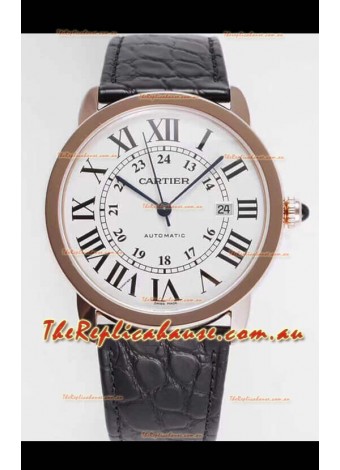 Ronde De Cartier Swiss Replica Watch - Rose Gold in White Dial 
