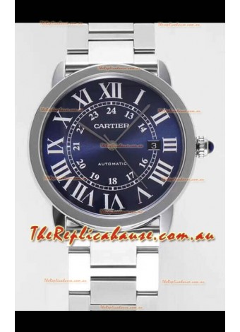 Ronde De Cartier Swiss Replica Watch - Stainless Steel Casing in Blue Dial 
