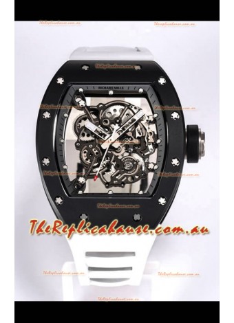 Richard Mille RM055 Black Ceramic Casing 1:1 Mirror Replica Watch in White Strap