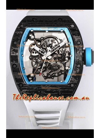 Richard Mille RM055 Black Carbon Casing 1:1 Mirror Replica Watch in White Strap