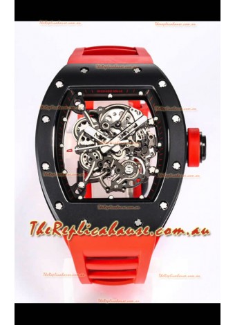 Richard Mille RM055 Black Ceramic Casing 1:1 Mirror Replica Watch in Red Strap