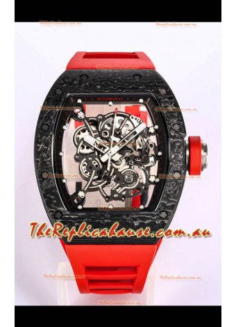 Richard Mille RM055 Black Carbon Casing 1:1 Mirror Replica Watch in Red Strap
