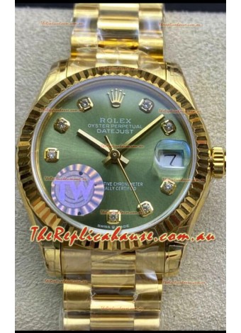 Rolex Datejust 278278 31MM Swiss Replica in 904L Steel Yellow Gold in Green Dial - 1:1 Mirror Replica
