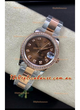 Rolex Datejust 278381 31MM Swiss Replica in 904L Steel Two Tone Rose Gold Brown Dial 1:1 Mirror Replica