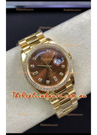 Rolex Day Date 36MM Yellow Gold M128348RBR-0005 in Brown Dial 1:1 Mirror Replica Watch