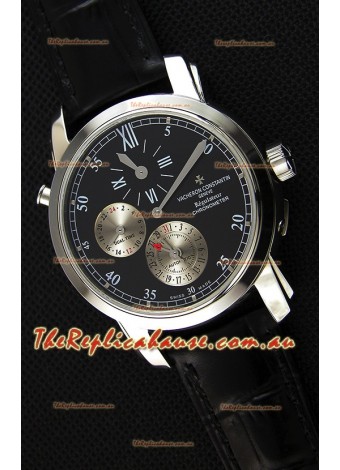 Vacheron Constantin Malte Dual Time Regulator Black Dial Replica Watch 