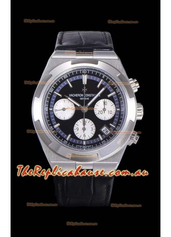 Vacheron Constantin Overseas Chronograph Black Dial Swiss Replica Watch - Leather Strap