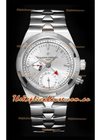 Vacheron Constantin Overseas Dual Time 1:1 Mirror Swiss Replica Watch in Steel Dial 