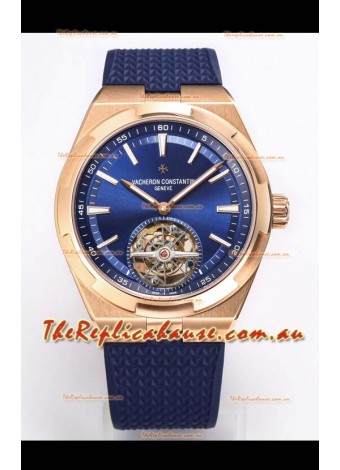 Vacheron Constantin Overseas Tourbillon Rose Gold in Blue Dial Rubber Strap 1:1 Mirror Replica