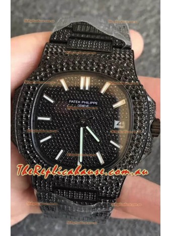 Patek Philippe Nautilus 5711 Black Venom Diamonds PVD Swiss Replica Watch in Black Dial 