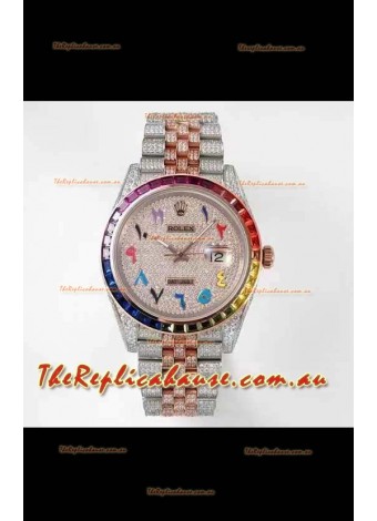 Rolex Datejust Full ICED Out Arabic Numerals Watch in 41MM Casing - 3135 Movement Rose Gold 