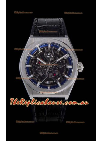 Zenith Defy Classic Skeleton 41 mm Titanium Men's Swiss Replica Watch - Black Leather Strap