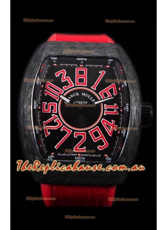 Franck Muller Vanguard Carbon Casing Red Indexes Swiss Timepiece