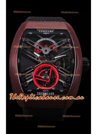 Franck Muller Vanguard Skeleton Tourbillon Red Carbon Swiss Replica Timepiece
