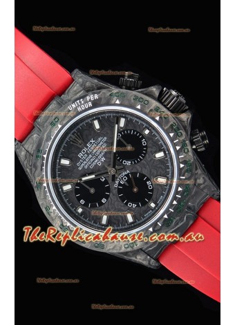Rolex Daytona DiW Forged Cabon Casing 1:1 Mirror Replica with Red Strap 