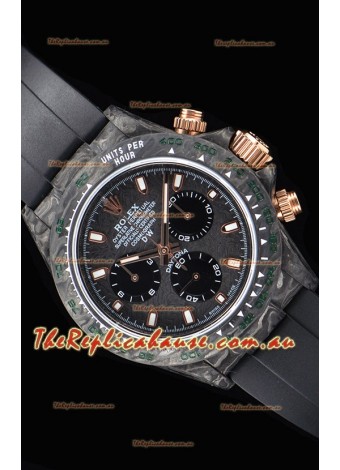Rolex Daytona DiW Forged Cabon Casing 1:1 Mirror Replica with Black Strap 