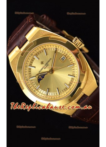 Vacheron Constantin Overseas MoonPhase Yellow Gold Swiss Timepiece in Brown Strap