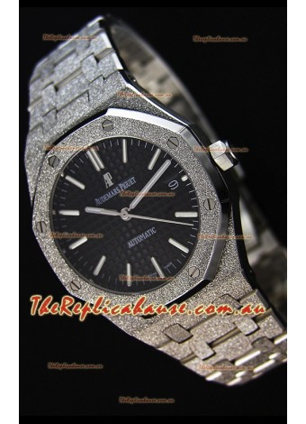 Audemars Piguet Royal Oak Frosted Self-Winding White Gold Black Dial 1:1 Mirror Replica Watch 