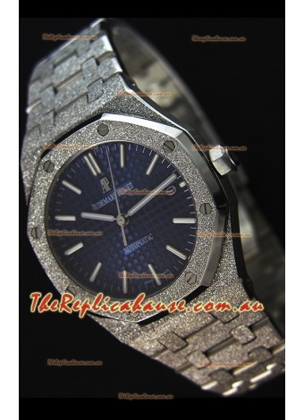 Audemars Piguet Royal Oak Frosted Self-Winding White Gold Blue Dial 1:1 Mirror Replica Watch 