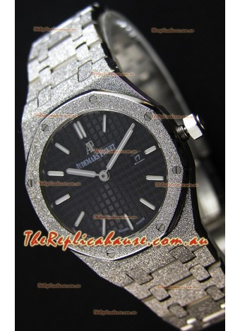 Audemars Piguet Royal Oak Frosted White Gold QUARTZ Watch Black Dial 33MM - 1:1 Mirror Replica 