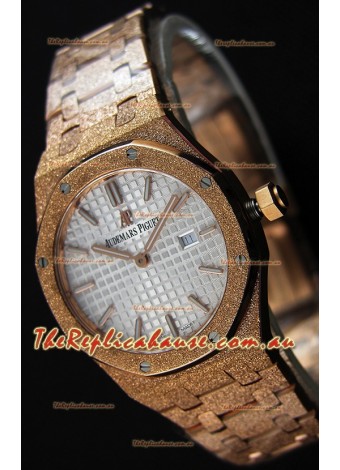 Audemars Piguet Royal Oak Frosted Rose Gold QUARTZ Watch White Dial 33MM - 1:1 Mirror Replica 