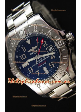 Breitling Avenger II GMT Swiss Replica Watch in Black Dial Steel Strap 1:1 Mirror Replica Version