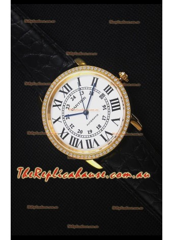 Cartier "Ronde De Cartier" Yellow Gold Case watch with Lab Created Diamonds Bezel