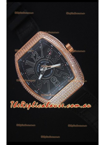 Franck Muller Vanguard Gold Swiss Replica Watch in Black Dial 